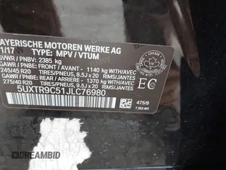 2018 BMW X3 xDrive30i with VIN 5UXTR9C51JLC76980, listed as a IAAI auction lot 42002369 with Not Provided miles and . Bid and sale history available at DreamBid. Image 9.