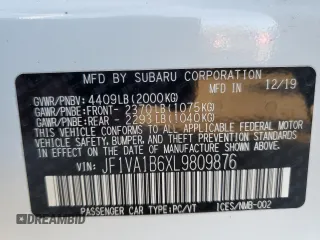 2020 Subaru WRX Premium with VIN JF1VA1B6XL9809876, listed as a Copart auction lot 85896704 with 52,224 mi miles and Salvage Title. Bid and sale history available at carsss.com. Image 12.
