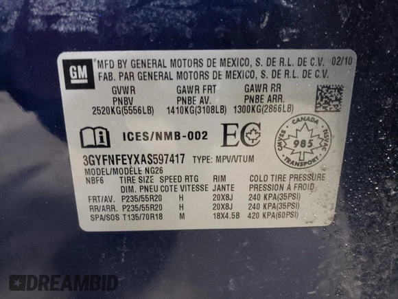 2010 Cadillac SRX Premium Collection with VIN 3GYFNFEYXAS597417, listed as a Copart auction lot 51787785 with 146,203 mi miles and Salvage Title. Bid and sale history available at DreamBid. Image 13.