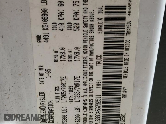 2005 Dodge 3500 SLT z VIN 3D7LS38C45G792511, wystawiony jako Copart lot #52987515 z przebiegiem 353 409 mil mil oraz Szkoda całkowita • Salvage title. Historia ofert i sprzedaży dostępna na DreamBid. Obrazek 12.