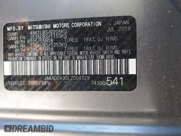 2020 Mitsubishi Outlander ES z VIN JA4AD2A30LZ004329, wystawiony jako IAAI lot #42361874 z przebiegiem 62 519 mil mil oraz . Historia ofert i sprzedaży dostępna na DreamBid. Obrazek 9.