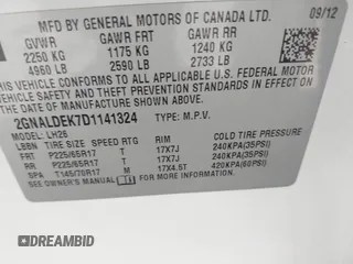 2013 Chevrolet Equinox LT z VIN 2GNALDEK7D1141324, wystawiony jako IAAI lot #42320490 z przebiegiem 158 523 mil mil oraz . Historia ofert i sprzedaży dostępna na DreamBid. Obrazek 9.