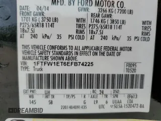 2014 Ford F-150 XL with VIN 1FTFW1ET6EFB74225, listed as a Copart auction lot 58297435 with 111,040 mi miles and Salvage title. Bid and sale history available at DreamBid. Image 12.