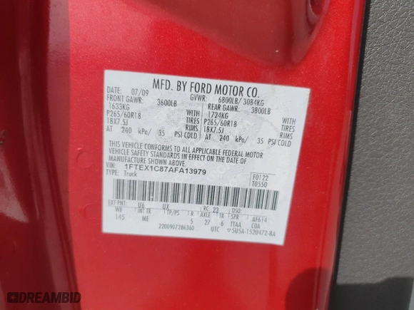 2010 Ford F-150 XL with VIN 1FTEX1C87AFA13979, listed as a Copart auction lot 47340245 with 277,065 mi miles and Salvage Title. Bid and sale history available at carsss.com. Image 14.