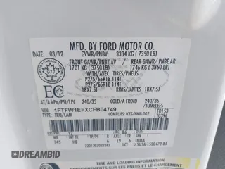2012 Ford F-150 XL с VIN 1FTFW1EFXCFB04749, выставлен на аукционе IAAI как лот 42407379 с пробегом 255 718 миль миль и . История ставок и продаж доступна на DreamBid. Изображение 9.