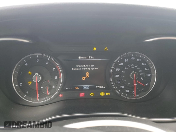 2019 Genesis G70 Advanced with VIN KMTG34LE9KU025478, listed as a Copart auction lot 49776525 with 57,583 mi miles and Salvage title. Bid and sale history available at DreamBid. Image 9.