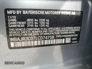 2020 BMW 5 Series 530i with VIN WBAJR3C07LCD74759, listed as a Copart auction lot 47427915 with 50,951 mi miles and Salvage Title. Bid and sale history available at DreamBid. Image 12.