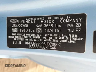 2008 Hyundai Accent GS with VIN KMHCM36C08U078802, listed as a Copart auction lot 50921905 with 54,143 mi miles and Salvage Title. Bid and sale history available at carsss.com. Image 12.