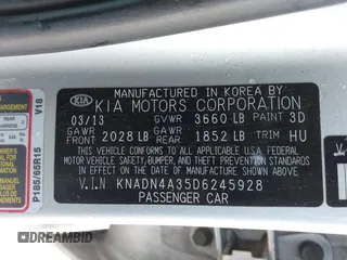 2013 Kia Rio EX with VIN KNADN4A35D6245928, listed as a IAAI auction lot 42214398 with Not provided miles and . Bid and sale history available at DreamBid. Image 9.