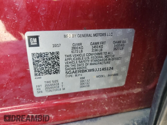2018 Buick Enclave Essence with VIN 5GAERBKW9JJ145124, listed as a Copart auction lot 45188215 with 89,469 mi miles and Salvage Title. Bid and sale history available at carsss.com. Image 13.