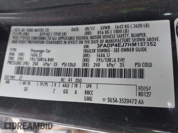 2017 Ford Fiesta SE with VIN 3FADP4EJ7HM157352, listed as a IAAI auction lot 41592897 with 120,446 mi miles. Bid and sale history available at carsss.com. Image 9.