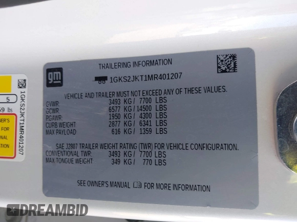 2021 GMC Yukon XL Denali with VIN 1GKS2JKT1MR401207, listed as a IAAI auction lot 41242619 with 87,902 mi miles and . Bid and sale history available at carsss.com. Image 9.
