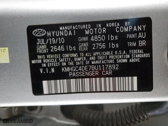 2011 Hyundai Genesis with VIN KMHGC4DE7BU117892, listed as a Copart auction lot 42168305 with 196,464 mi miles and Salvage Title. Bid and sale history available at carsss.com. Image 14.