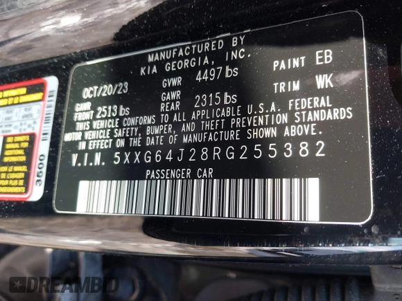 2024 Kia K5 GT-Line z VIN 5XXG64J28RG255382, wystawiony jako IAAI lot #41516382 z przebiegiem 12 330 mil mil oraz . Historia ofert i sprzedaży dostępna na DreamBid. Obrazek 9.
