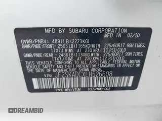 2020 Subaru Forester with VIN JF2SKADCXLH526608, listed as a IAAI auction lot 42002157 with 209,812 mi miles. Bid and sale history available at carsss.com. Image 9.