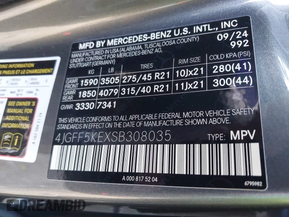 2025 Mercedes-Benz GLS 450 with VIN 4JGFF5KEXSB308035, listed as a IAAI auction lot 41814613 with 1,985 mi miles and . Bid and sale history available at DreamBid. Image 9.