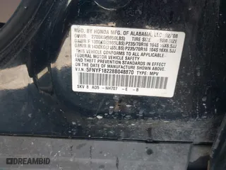 2008 Honda Pilot VP with VIN 5FNYF18228B048870, listed as a IAAI auction lot 41875026 with 195,542 mi miles. Bid and sale history available at carsss.com. Image 9.