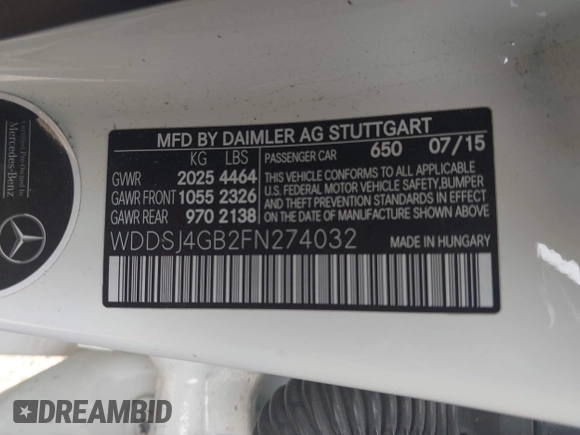 2015 Mercedes-Benz CLA 250 with VIN WDDSJ4GB2FN274032, listed as a IAAI auction lot 42408281 with 50,620 mi miles and . Bid and sale history available at DreamBid. Image 9.
