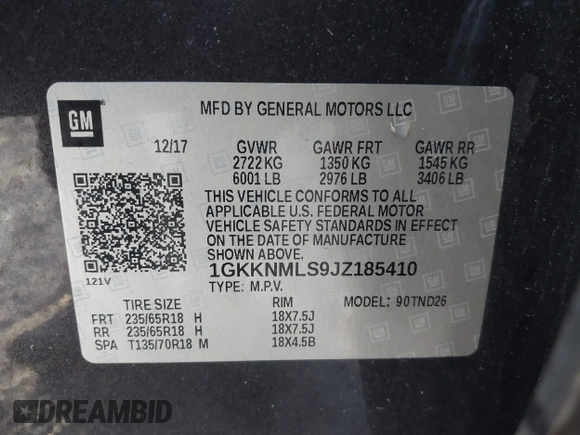 2018 GMC Acadia SLT z VIN 1GKKNMLS9JZ185410, wystawiony jako IAAI lot #41530660 z przebiegiem 117 236 mil mil oraz . Historia ofert i sprzedaży dostępna na DreamBid. Obrazek 9.