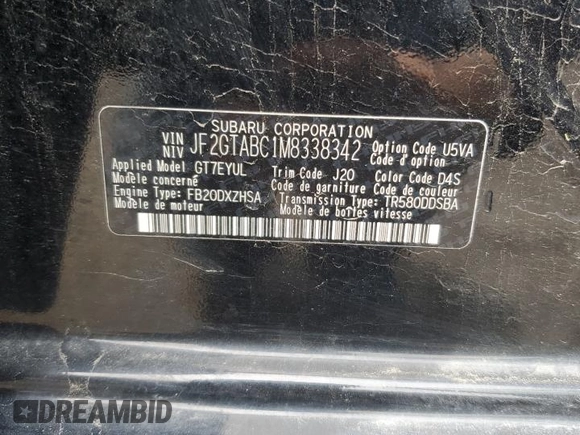 2021 Subaru Crosstrek с VIN JF2GTABC1M8338342, выставлен на аукционе Copart как лот 59813645 с пробегом 37 862 миль миль и Списание • Salvage title. История ставок и продаж доступна на DreamBid. Изображение 13.