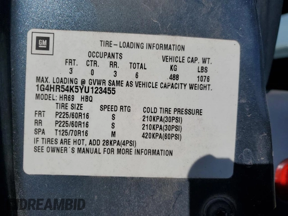 2000 Buick LeSabre Limited with VIN 1G4HR54K5YU123455, listed as a Copart auction lot 46527545 with Not Provided miles and Salvage Title. Bid and sale history available at carsss.com. Image 12.