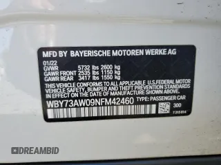 2022 BMW i4 eDrive40 with VIN WBY73AW09NFM42460, listed as a Copart auction lot 59141474 with 0 mi miles and Salvage Title. Bid and sale history available at carsss.com. Image 14.