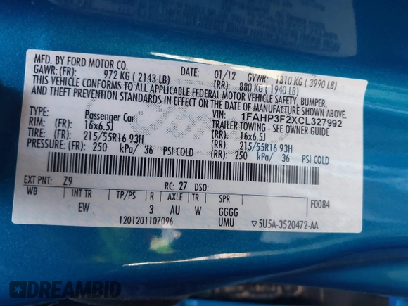 2012 Ford Focus SE with VIN 1FAHP3F2XCL327992, listed as a IAAI auction lot 42305746 with 65,229 mi miles and . Bid and sale history available at DreamBid. Image 9.