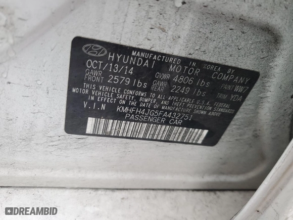 2015 Hyundai Azera Limited with VIN KMHFH4JG5FA432751, listed as a Copart auction lot 85361764 with 114,601 mi miles and Salvage Title. Bid and sale history available at carsss.com. Image 13.