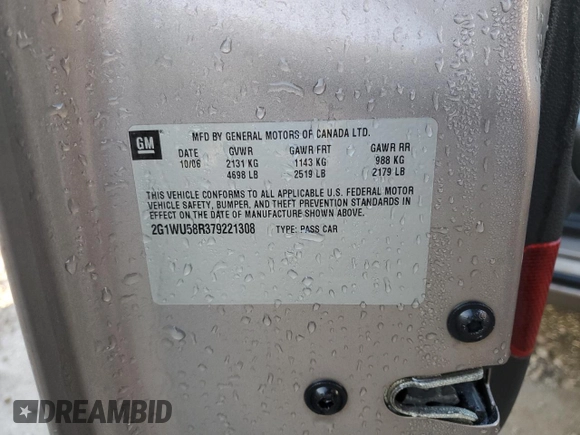 2007 Chevrolet Impala LTZ with VIN 2G1WU58R379221308, listed as a Copart auction lot 46196445 with 237,458 mi miles and Non Repairable. Bid and sale history available at DreamBid. Image 12.