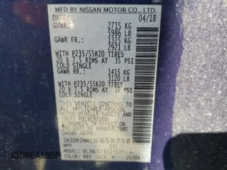 2018 Nissan Pathfinder SV z VIN 5N1DR2MMXJC658758, wystawiony jako Copart lot #54649225 z przebiegiem 85 657 mil mil oraz Szkoda całkowita • Salvage title. Historia ofert i sprzedaży dostępna na DreamBid. Obrazek 14.