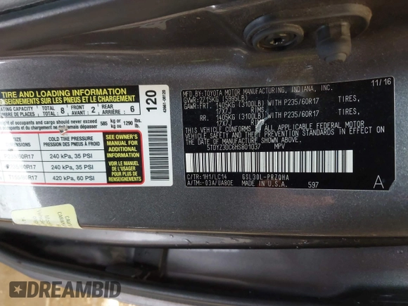 2017 Toyota Sienna XLE Auto Access Seat с VIN 5TDYZ3DC6HS801037, выставлен на аукционе IAAI как лот 41098091 с пробегом 180 674 миль миль и . История ставок и продаж доступна на DreamBid. Изображение 9.