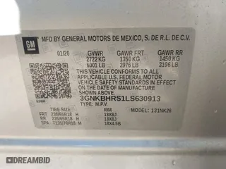 2020 Chevrolet Blazer LT with VIN 3GNKBHRS1LS630913, listed as a IAAI auction lot 41058785 with 107,801 mi miles. Bid and sale history available at carsss.com. Image 9.