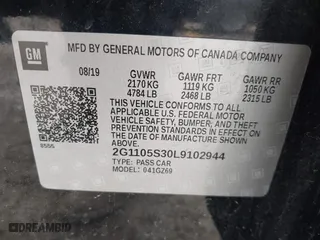 2020 Chevrolet Impala Premier with VIN 2G1105S30L9102944, listed as a IAAI auction lot 41576700 with 89,254 mi miles. Bid and sale history available at carsss.com. Image 9.