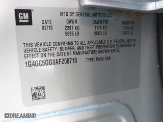 2010 Buick LaCrosse CXL with VIN 1G4GC5GG0AF208718, listed as a IAAI auction lot 42061697 with 98,222 mi miles. Bid and sale history available at carsss.com. Image 9.