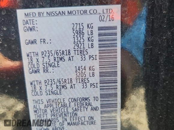 2016 Nissan Pathfinder S with VIN 5N1AR2MNXGC629880, listed as a Copart auction lot 64943975 with 120,126 mi miles and Clean title. Bid and sale history available at DreamBid. Image 13.