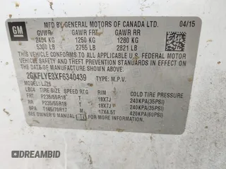 2015 GMC Terrain SLT with VIN 2GKFLYE3XF6340439, listed as a IAAI auction lot 41612774 with 121,081 mi miles. Bid and sale history available at carsss.com. Image 9.