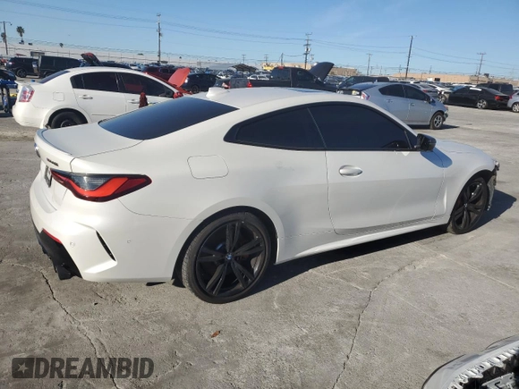 2021 BMW 4 Series M440i xDrive with VIN WBA13AR09MCF51598, listed as a Copart auction lot 46141215 with 23,076 mi miles and Salvage Title. Bid and sale history available at DreamBid. Image 3.
