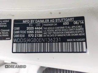 2014 Mercedes-Benz CLA 250 with VIN WDDSJ4GB0EN136231, listed as a IAAI auction lot 42046182 with 94,729 mi miles and . Bid and sale history available at DreamBid. Image 9.