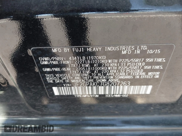 2016 Subaru Crosstrek Limited с VIN JF2GPAKC7G8207263, выставлен на аукционе IAAI как лот 42172496 с пробегом 89 469 миль миль и . История ставок и продаж доступна на DreamBid. Изображение 9.