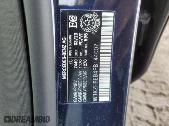 2023 Mercedes-Benz E 350 with VIN W1KZF8EB4PB144007, listed as a Copart auction lot 49015145 with 8,166 mi miles and Clean Title. Bid and sale history available at DreamBid. Image 13.
