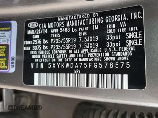 2015 Kia Sorento SX with VIN 5XYKWDA75FG578575, listed as a Copart auction lot 51122465 with 63,138 mi miles and Salvage Title. Bid and sale history available at carsss.com. Image 13.