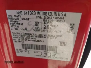 2004 Ford F-150 XL z VIN 1FTRF12W04NA58762, wystawiony jako IAAI lot #41761042 z przebiegiem 240 867 mil mil oraz . Historia ofert i sprzedaży dostępna na DreamBid. Obrazek 9.