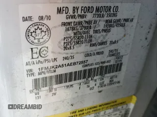 2010 Ford Expedition Max Limited with VIN 1FMJK2A51AEB72557, listed as a Copart auction lot 57664744 with 210,643 mi miles and Salvage title. Bid and sale history available at DreamBid. Image 13.
