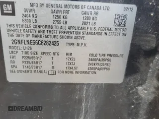 2012 Chevrolet Equinox LT w/2LT with VIN 2GNFLNE56C6282425, listed as a Copart auction lot 82892034 with 183,112 mi miles and Salvage Title. Bid and sale history available at carsss.com. Image 15.