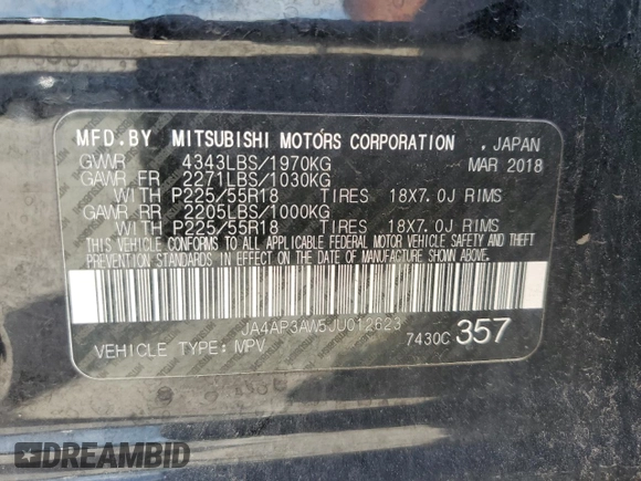 2018 Mitsubishi Outlander SE with VIN JA4AP3AW5JU012623, listed as a Copart auction lot 65061395 with 147,878 mi miles and Clean title. Bid and sale history available at DreamBid. Image 13.