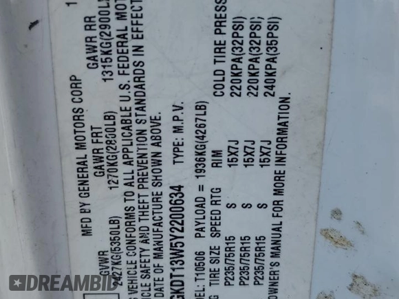 2000 GMC Jimmy SLE Convenience z VIN 1GKDT13W5Y2200634, wystawiony jako Copart lot #69860014 z przebiegiem 172 179 mil mil oraz Szkody całkowita. Historia ofert i sprzedaży dostępna na DreamBid. Obrazek 12.
