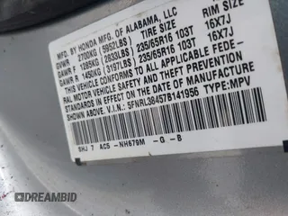 2007 Honda Odyssey EX with VIN 5FNRL38457B141956, listed as a IAAI auction lot 41818619 with 160,649 mi miles. Bid and sale history available at carsss.com. Image 9.