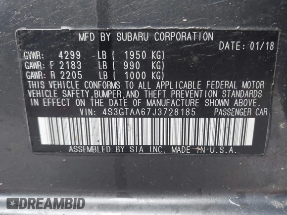 2018 Subaru Impreza with VIN 4S3GTAA67J3728185, listed as a IAAI auction lot 42140197 with 77,090 mi miles and . Bid and sale history available at DreamBid. Image 9.