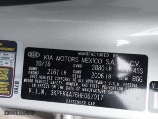2017 Kia Forte LX with VIN 3KPFK4A76HE067017, listed as a IAAI auction lot 41198772 with 50,176 mi miles. Bid and sale history available at carsss.com. Image 9.