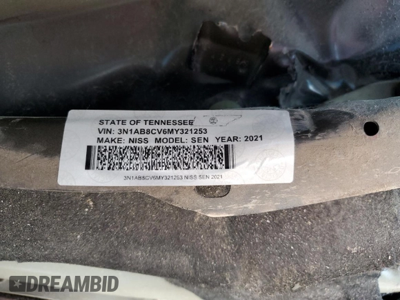 2021 Nissan Sentra SV with VIN 3N1AB8CV6MY321253, listed as a Copart auction lot 45811795 with Not Provided miles and Non Repairable. Bid and sale history available at carsss.com. Image 12.